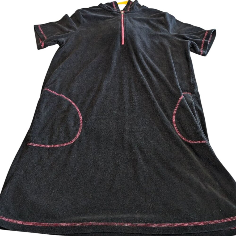 Quaker Factory Women's  M pullover terry cloth lounge 1/4 zip short sleeve black